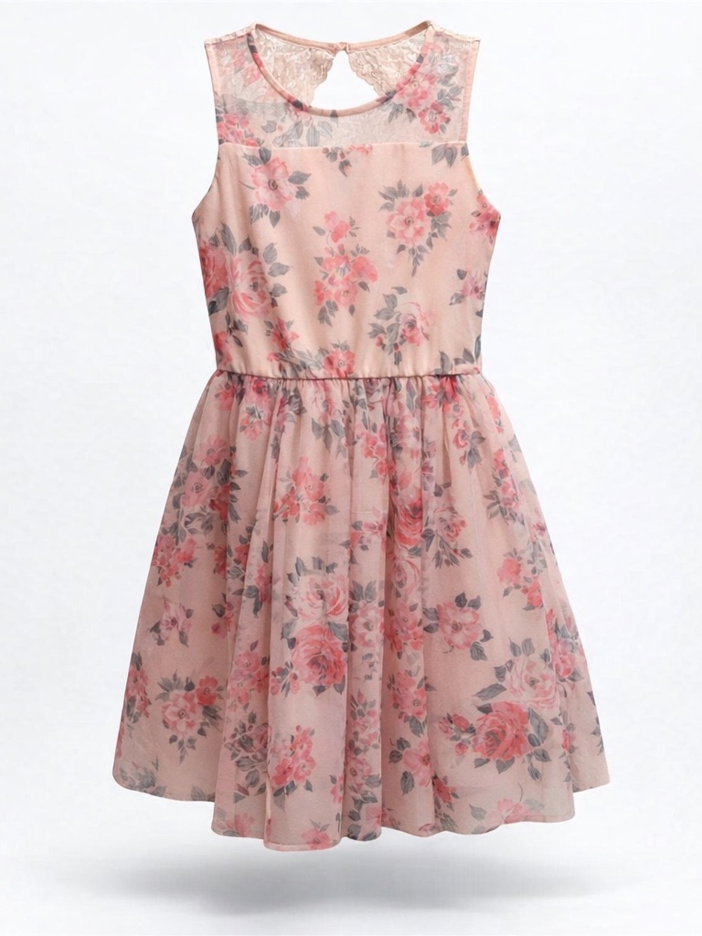 Zenzii Girls Dress XL 14/16 Pink Floral Lace Sleeveless